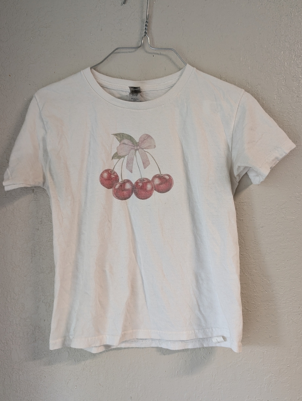 Faded Retro Cherry Top S Baby Tee Twee Bow Soft Girl Raver Cotton Graphic 90s